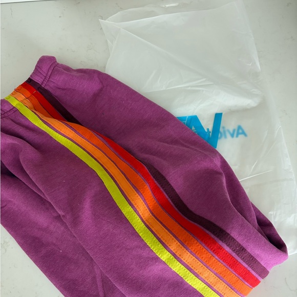 Aviator Nation Pants - Aviator Nation Purple Joggers with Rainbow Stripes